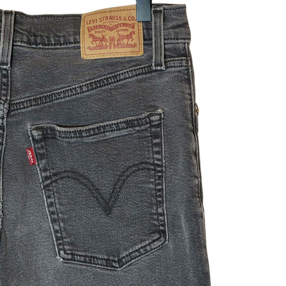 Levi's Ribcage Straight Leg Cropped Denim Jean Button Fly Ankle Gray Black 30 - Picture 10 of 16